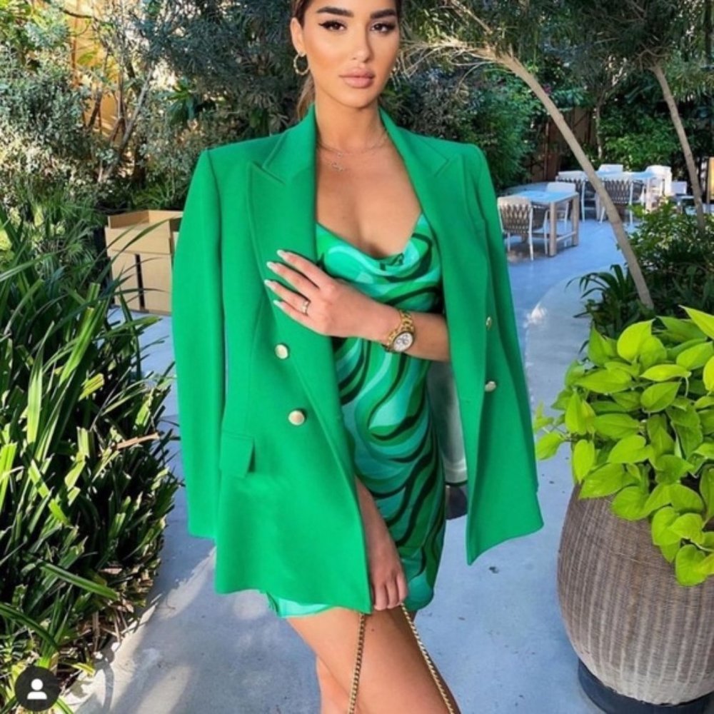 Zara Flowy Green Printed Mini Dress